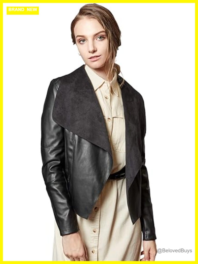 Faux Leather Blazer Jacket Open Front Slim Lapel